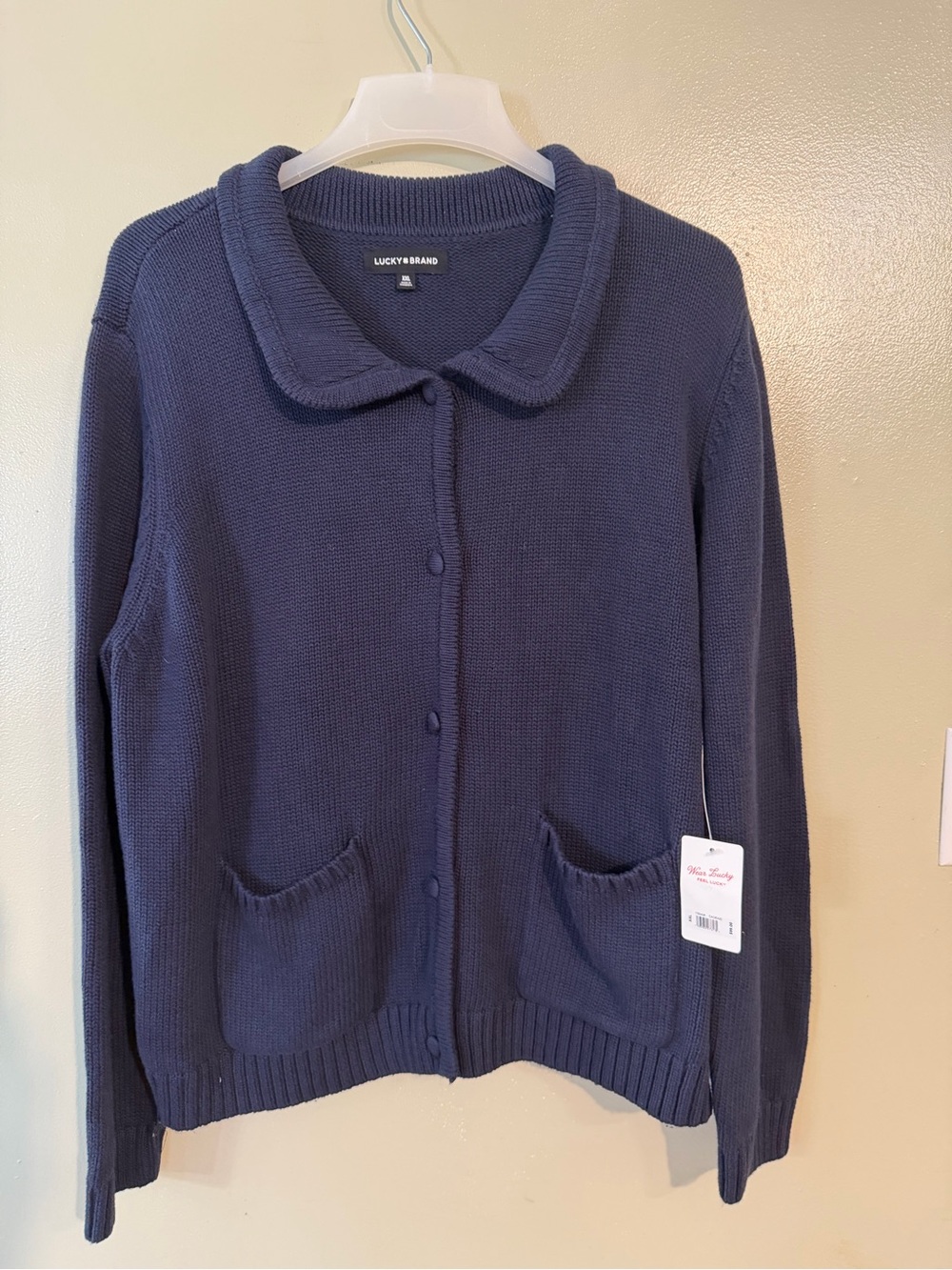 Lucky Brand Women's Navy Button-Front Cardigan Sweater 100% Cotton Preppy XXL NW